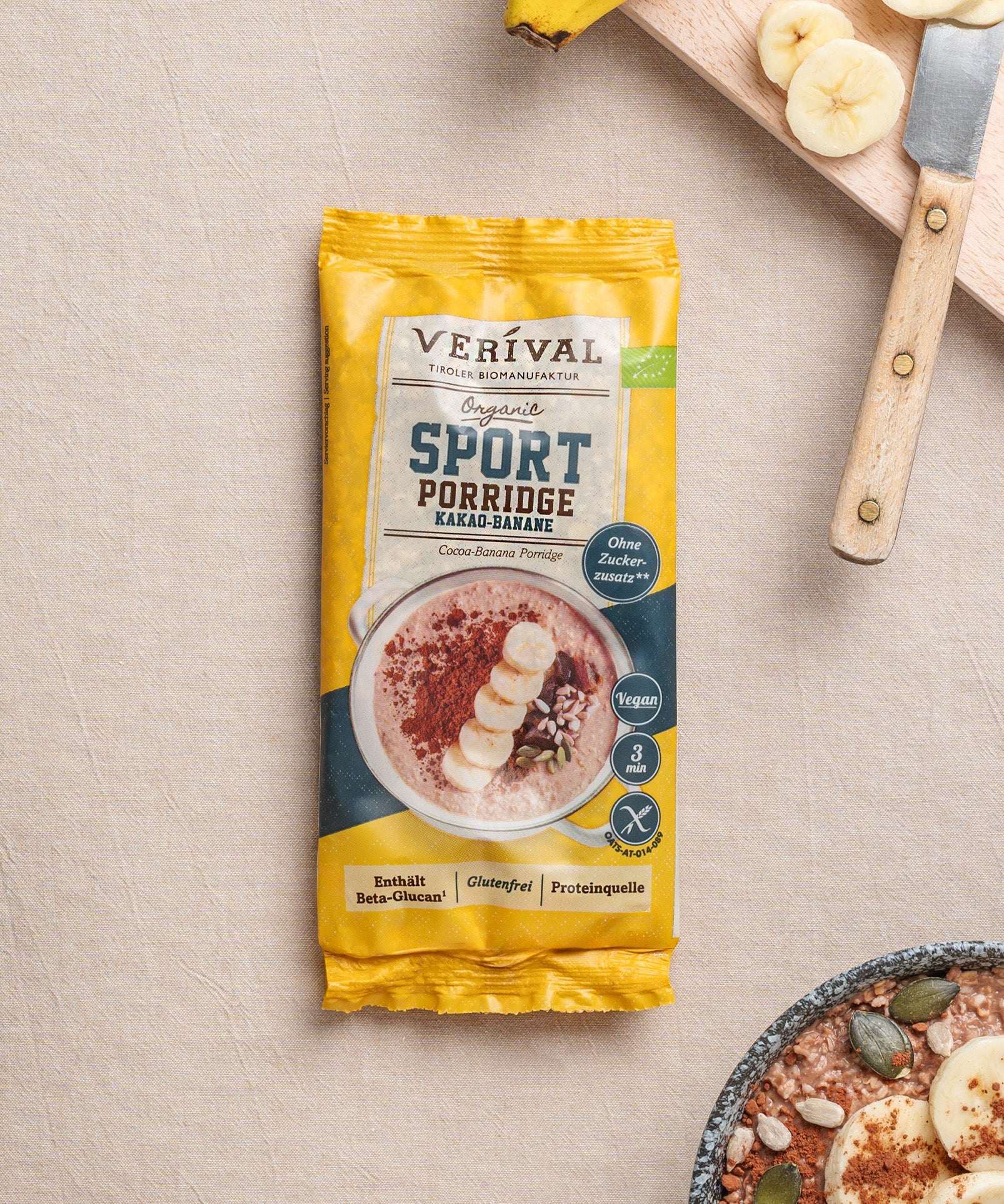 Die Protein-Probierbox Top 10 von Verival Bio enthält 10 verschiedene Einzelportionspackungen von proteinreichen Verival Frühstücksprodukten.