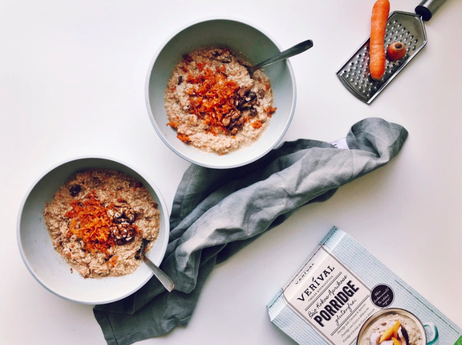 A spoon full of Carrot cake overnight oats