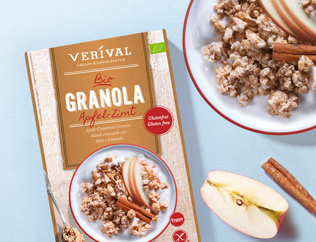 Das Verival Apfel-Zimt Granola versorgt dich mit hochwertigem Ceylon-Zimt